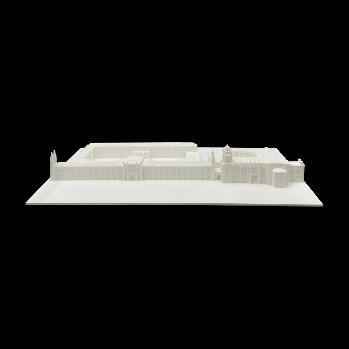 A 3D model of a building or structure, displayed against a black background.