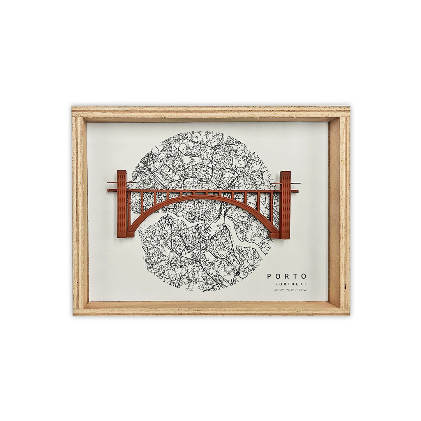 Quadro Decorativo — Mapa do Porto com Peça 3D
