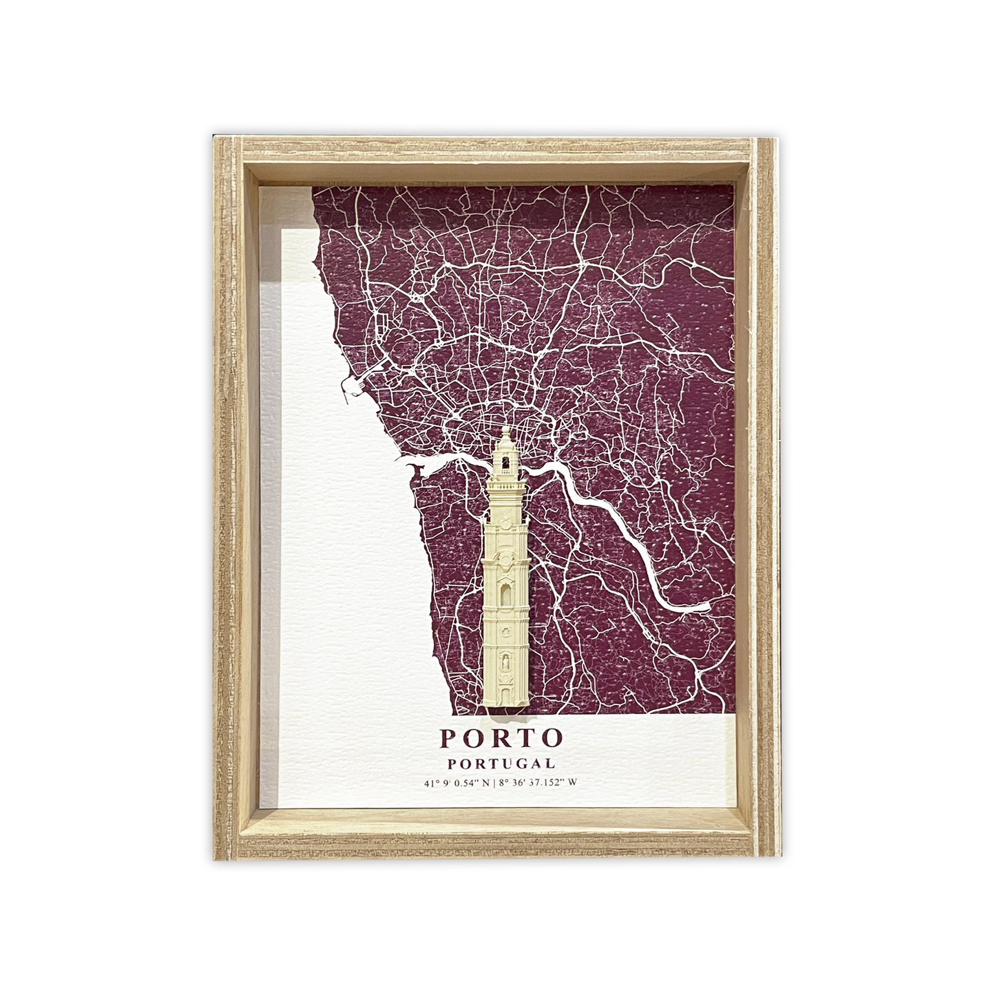 Quadro Decorativo — Mapa do Porto com Peça 3D