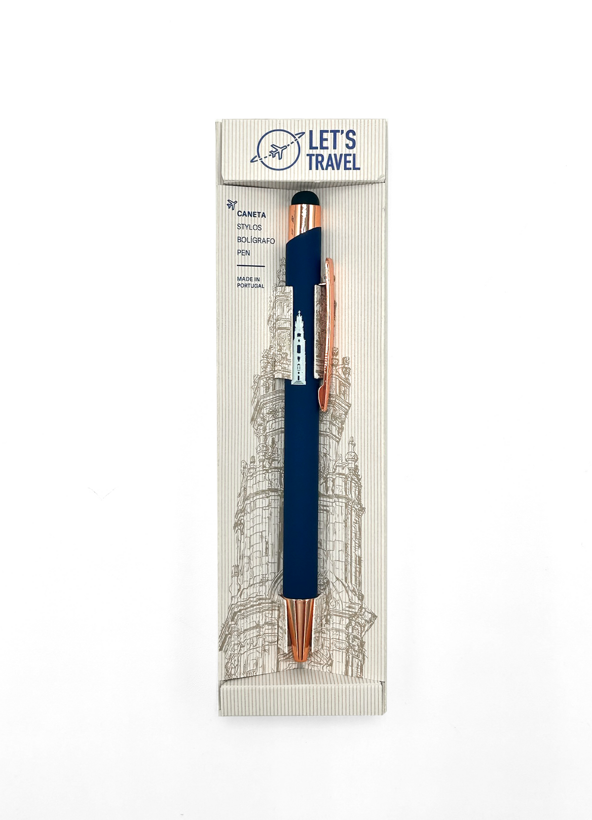 Blue Ballpoint Pen with Tactile Tip, Torre dos Clérigos illustration