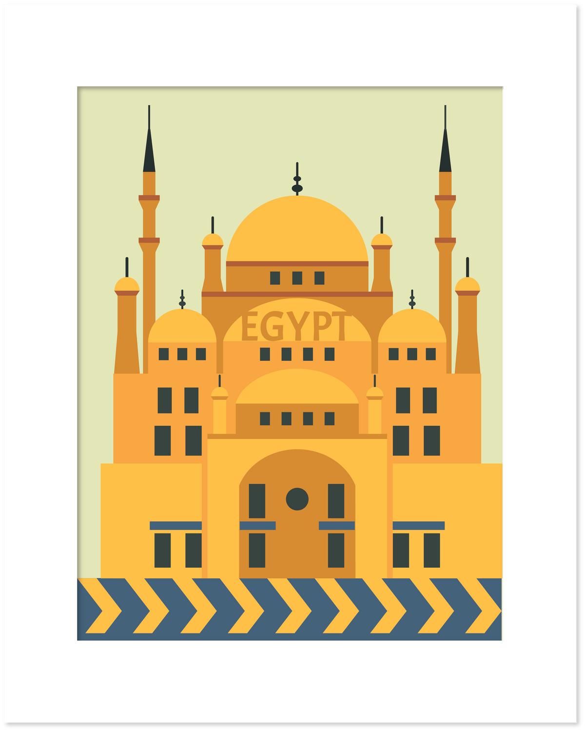 a large, ornate building with multiple domes and minarets, featuring the word "EGYPT" prominently displayed.