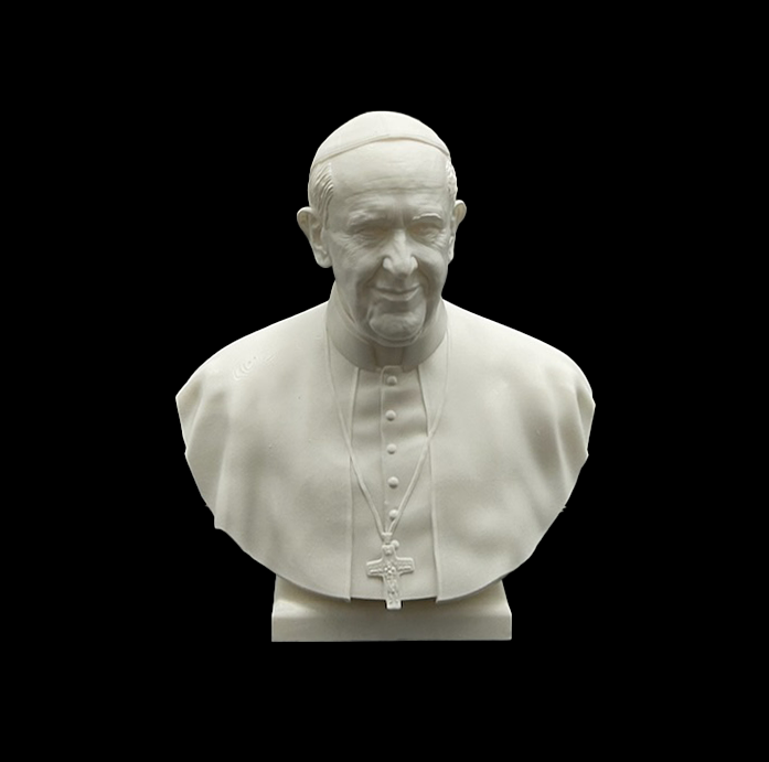 Busto do Papa Francisco em 3D - Edição Colecionável em Caixa de Acrílico
