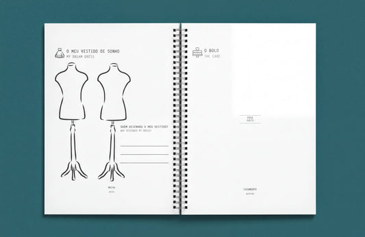 The image is a spiral notebook with a page featuring a diagram and text, including two mannequins and some text.