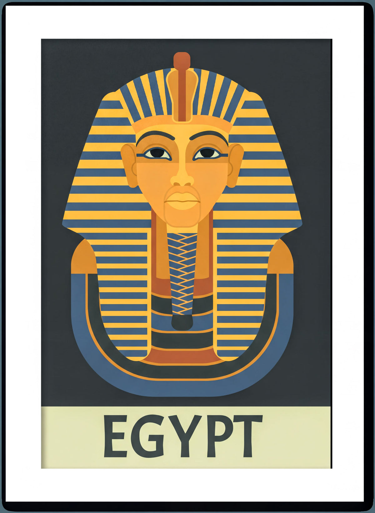 an illustration of an ancient Egyptian pharaoh's head, with the word "EGYPT" prominently displayed below the illustration.