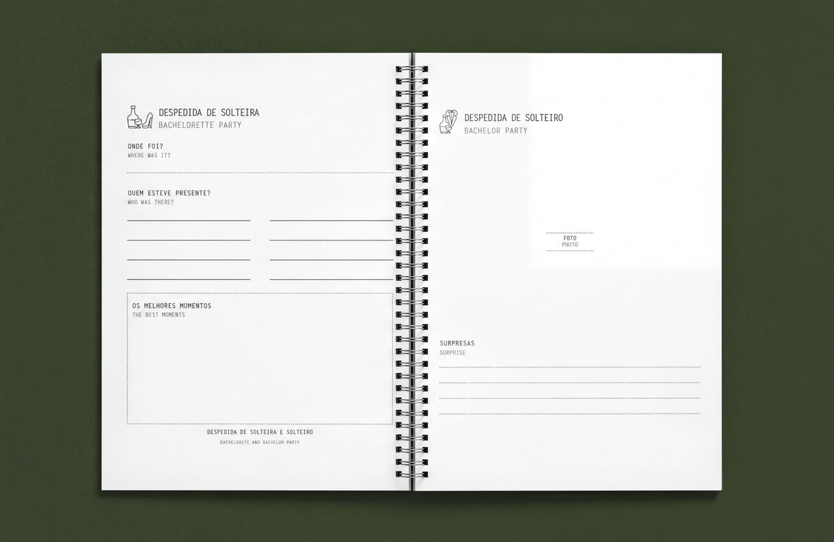 The image is a spiral-bound notebook with a blank page, featuring a title page and a blank page with a list of blank lines.