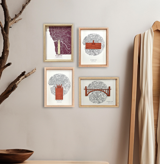 Quadro Decorativo — Mapa do Porto com Peça 3D
